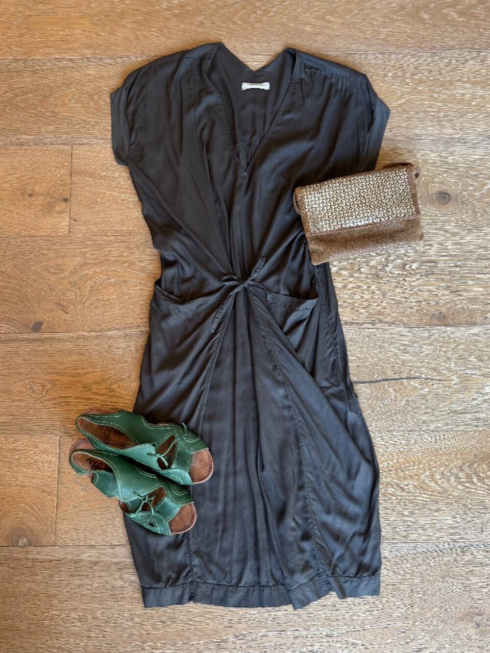 HUMANOID Viscose Front Tie Cinch Waist Dress Size S Made in Italy